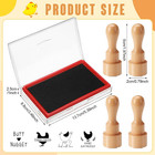 4 Pcs Fresh Egg Stamp Round Wooden Rubber Stamp For Easter Eggs Stamp Sticker Ch