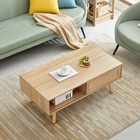 41 34  Rattan Coffee Table Sliding Door Storage Solid Wood Legs Modern Table Liv