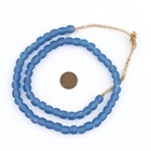 Blue Recycled Glass Beads 9mm Ghana African Sea Glass Round Large Hole Handmade