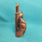 Vtg Carved Wood Smiling Happy Buddha Hand Raised 8 5  