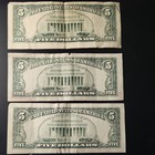 Lot Of 3 Us  5 Federal Reserve Notes Lincoln Five Dollar Bills Green Seal