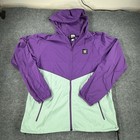 Adidas Originals Jacket Women   s Xl Purple Green Hooded Full Zip Windbreaker