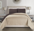 Embossed Geometric Reversible Bedspread quilt coverlet With Sham Set  coffee  Qu