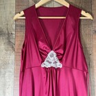 Vintage 70s Vanity Fair Nightgown Size 36 Burgundy Lace Trim Maxi Slip Dress Usa