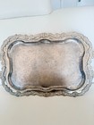 Vintage Ornate Silver Plate Footed Serving Tray Large Etched  W Handles