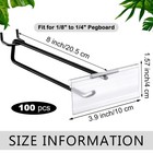 100pack Pegboard Hooks 8in Metal Display Hooks Label Plastic Holders Mount Black