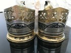 Set Of 2 Russian Vintage Sterling Silver 875 Glass Cup Holder Gilded  167 Grams