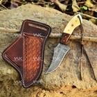 Handmade Damascus Steel Cowboy Hunting Knife With Leather Sheath  Skinner Knife