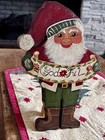 Hand Painted Standing Wood Plaque Gnome God Jul Merry Christmas Norwegian Vtg