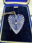Vintage  sterling Silver Waterford Crystal Heart Pendant Necklace Chain 24 