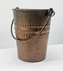 Antique Hand-hammered Copper Bucket Pail Wrought Iron Handle Primitive Riveted