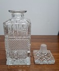 Vintage Cut Lead Crystal Whiskey Liquor Square Decanter W  Stopper 9   