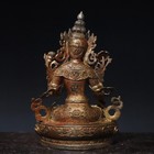20cm antique Excellent Tibetan Green Tara Buddha Bronze Gilt Old Buddhism Statue