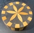 Antique Primitive Trinket Box - Floral Patterned Bone Inlay And Black Lacquer