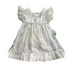 Vintage Toddler Girl White Eyelet Smocked Overlay Dress Tie Side Usa Cottagecore
