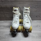 Vtg Womans White Riedell Outdoor Roller Skates Size 7 With Backspin Remix Wheels