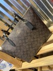 Coach 4455 Signature Canvas Zip Tote Brown black  Med Nwt