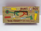 Vintage Busy Boy Tool Chest Metal Box W  Safe Vinyl Tools Pretend Play Set