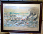 Period 1899 Painting Uss White Fleet Battleships Spanish American War San Juan