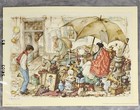 Vtg 1966 Litho Art Print 7 x9   flea Market  Anton Pieck Prints By Cunningham