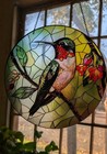 Hummingbird  Stained Glass Style Window Hanging Decor