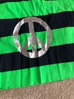 Justice Scarf Big Bold Green   Black Striped Design Silver Peace Symbol Nwt