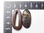 Antique Japanese Shakudo Fuchi Kashira Edo Period Plum Sword Fittings Samurai