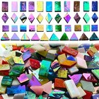 510 Pieces Iridescent Glass Mosaic Tiles For Crafts  Mixed 4 Shapes Colorful Sta