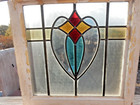 Old English Leaded Stained Glass Window  Original Wood Frame  Unique