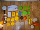 Lot Of Vintage Kitchenware Toys - Dishes  Cups  Picnic Set  Play Food