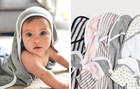Burts Bee Baby Size 29 x29  Gray 100  Organic Cotton Knit Terry Hooded Towel