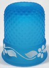 Vtg Westmoreland Hand Painted Floral Design Blue Satin Glass Textured Thimble