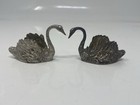 Pair Antique Handmade 800 Art Silver Textured Figural Swan Ring Trinket Dish