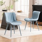  Mid-century Modern Dining Chairs Set Of 2  Blue Pu Leather All Blue
