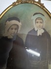 Vtg  Antique Curved Bubble Brass Glass Oval Picture Frame  2 Sisters Photo  