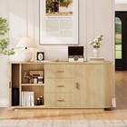 63 Fluted Mid Century Modern Oak Sideboard Buffet Cabinet 3 Drawers 2 Doors