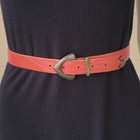 Vintage Red Genuine Leather Belt Dark-gold Metal Buckle Women Size 28 Xs s