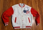Vintage Fruit Of The Loom Mens Size Xl Red Grey Blank Varsity Bomber Jacket