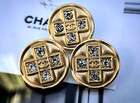 10 Pcs Chanel Cc Logo Stamped Gold Clear Rhinestone Round Buttons 20mm Set Of 10