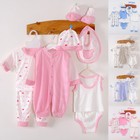 8pcs Newborn Baby Bodysuit Playsuit Romper Hat Scarf Outfits Infant Clothes Set
