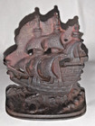 Vintage Cast Iron Book End Ship Sailboat Gallons Library Nautical Pirate Decor