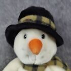 Russ Snowman Snowflake Plush Black Top Hat Plaid Scarf Winter Stuffed Animal Toy