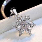 925 Sterling Silver Jewelry Aaa Zirconia Snowflake Pendant Necklace 45cm Chain