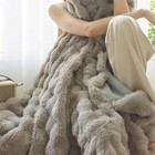 Premium Soft Faux Rabbit Fur Throw Blanket Winter Plush 350g Bubble Wave Blanket