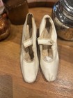 Antique Edwardian Ivory Leather Strap Shoes 1910-1920s Wedding Mary Jane Shoes 