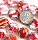 Round Coin Beads  14x7 Mm  Red   White W faceted Gloss Finish  6 Beads