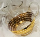 Antique Fine Art Clear Glass Original Vintage Decor Pitcher Gold Striped Deco