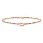 14k Solid Rose Gold Diamod Cut Rope Chain Heart Anklet Bracelet