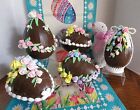 Large 7    designer Faux  fake Rose Decorated Pink Chocolate Easter Egg
