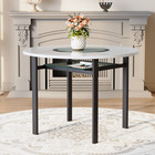 Round Dining Table With Gray Glass Inlay With Metal Frame With Glass Shelf